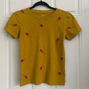 ❤️2/$15 or 3/$21❤️ J. Crew Chartreuse S/S  T-Shirt w/Rose Embroidery, Size XXS